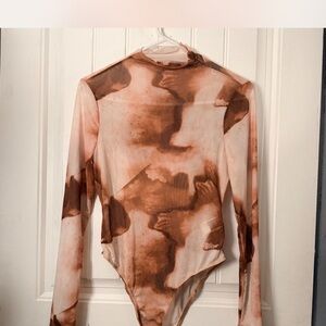 SHEIN Brown Tie-Dye Long Sleeve Bodysuit
